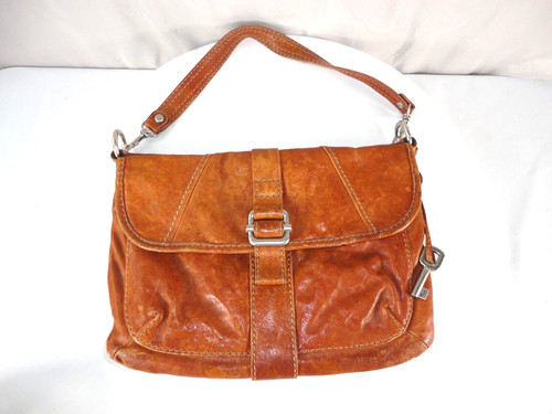 Borsa a tracolla rosso fossile effetto invecchiato marrone pelle hardware argento