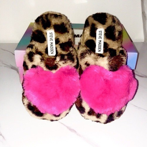 NUOVI scivoli Steve Madden cuore leopardo pelliccia sintetica taglia small
