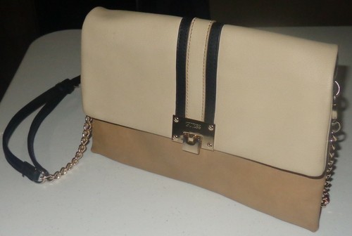GUESS Cross Body Shoulder Hang Bag Brown Chain Adjustable Handles .