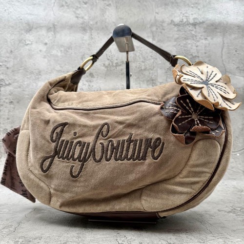 Borsa a tracolla Juicy Couture Y2K vintage velluto marrone ciondolo fiore usata