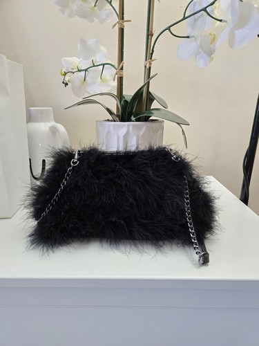 Aldo Turkey Feather & Chain Shoulder Bag Purse for Women in Black color