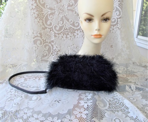 Women's Aldo Black Turkey Feather & Chain Shoulder Bag Purse W  Clasp 9 1 2"