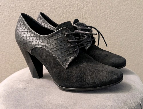 ECCO Women's Pump Heels Shoes Size EU 40 US 9 9.5 Suede Black Snake Print