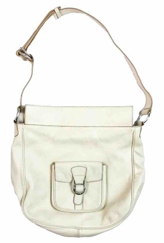 Agnona Italy Vintage Ivory Leather Large Shoulder Tote Bag Purse