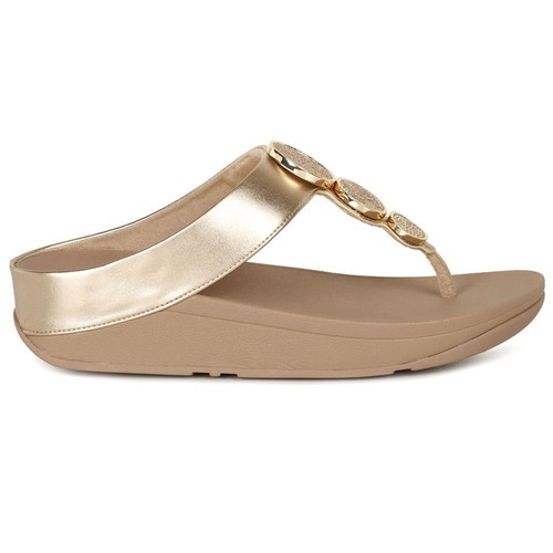 FitFlop Womens Sandals Halo Bead Circle Metallic Toe Post Slip On Wedges PU