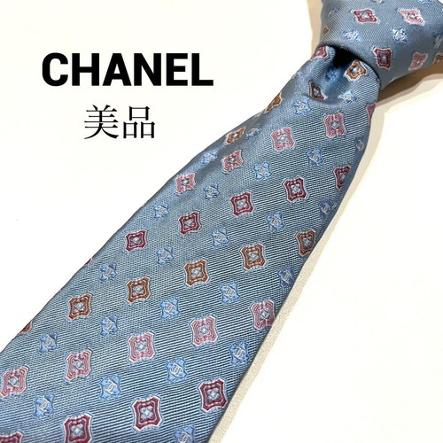 Good condition CHANEL Spring color Tie Light blue Blue Coco mark