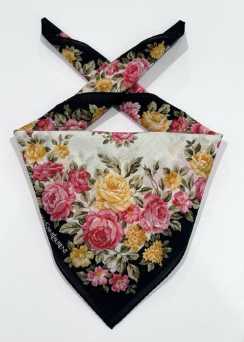 WOMEN HANDKERCHIEF YSL FLORAL Roses Black Pink BANDANA COTTON POCKET SQUARE18”
