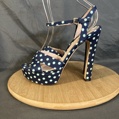 MIU MIU sandali platform donna 9 5 39 5 blu stampa a pois scarpe con tacco