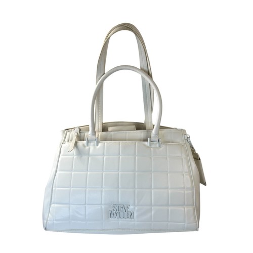 Steve Madden Womens White Quilted Large Designer Shoulder Bag Purse Tote