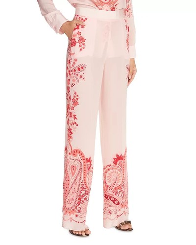 Etro L25246 Womens Red Printed High Rise Wide Leg Silk Pants Size IT 40 US 6