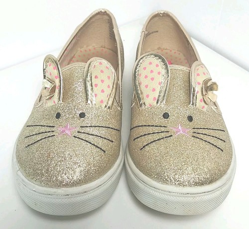 Scarpe Betsey Johnson Carine Ragazze Jesica Bunny Rabbit Slip On Oro Glitter Taglia 3