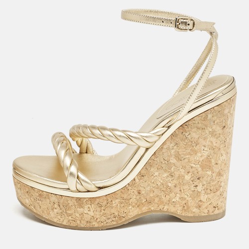 Sandali con zeppa Jimmy Choo in pelle dorata diosa misura 38 5