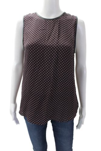 Theory Womens Silk Sleeveless Scoop Neck Pattern Tank Blo Purple Size S
