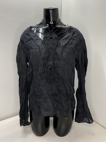 Isabel Marant Womens Blo Black Size 4 Luna Embroidred Ramie Long Sleeve