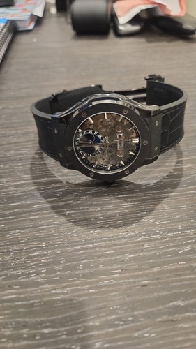 Hublot Black Skeleton Moon Watch. Automatic. Very New. Real