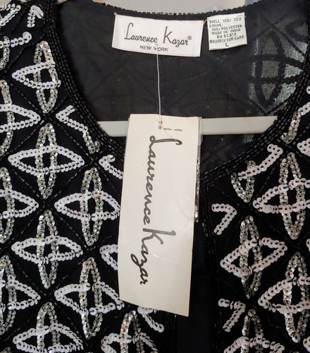 RETROFÊTE Giacca vintage Lawrence Kazar panna e nera giacca con perline taglia large nuova con etichetta!!