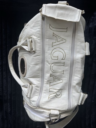 ALDO VINTAGE JAGUAR WHITE LEATHER DUFFLE BAG