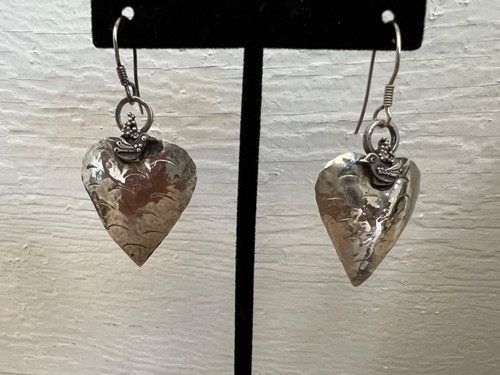 Handcrafted Pamela Worthington Heart With Bird Sterling Silver Earrings   EPW