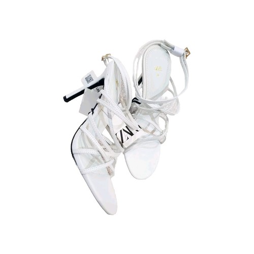 ZARA NWT AUTHENTIC WHITE LEATHER HIGH HEEL SANDALS REF. 1331 910 USA 10  41