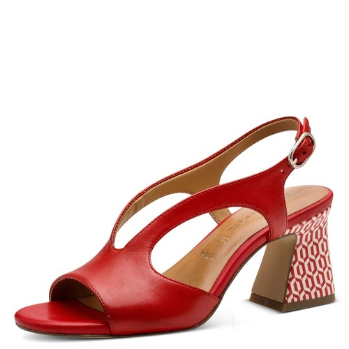 Sandali Donna Rossi in Pelle Tacco Medio 7 cm TAMARIS