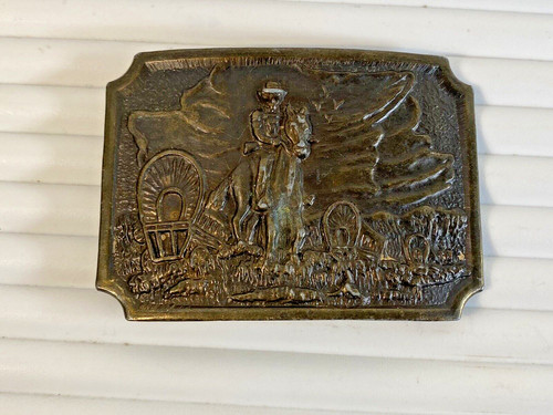 American Settlers Manifest Destiny Vintage Belt Buckle Plate 35E88