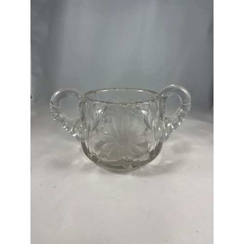 Vtg American Brilliant Cut Glass Crystal Sugar Bowl Floral Design