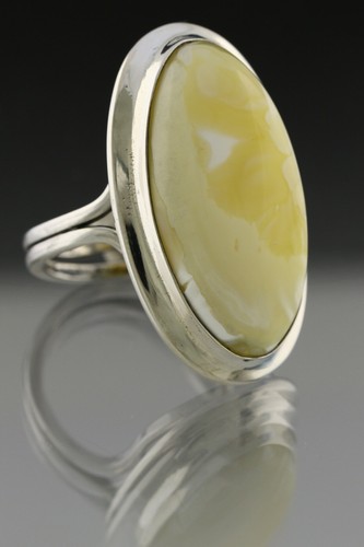 Genuine BALTIC AMBER White Cabochon Stone Silver ADJUSTABLE Ring 10.4g 191030 22