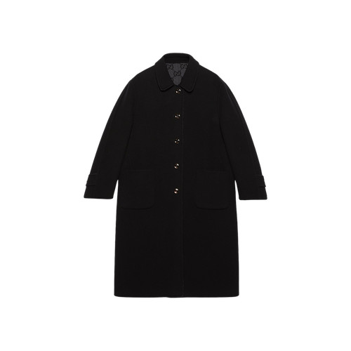 (W) Gucci Reversible GG Wool Coat Black Grey