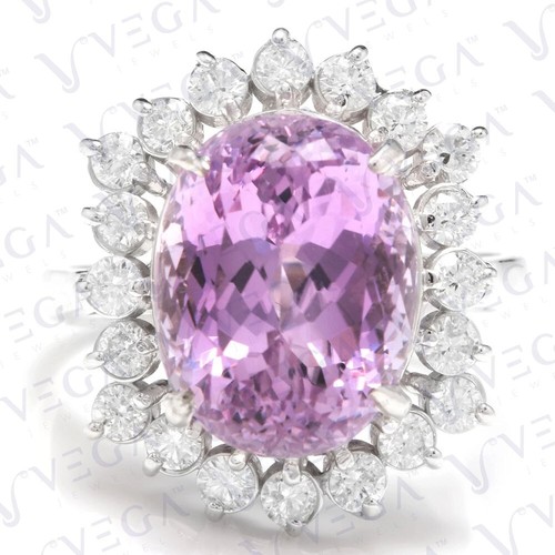 9.50ct Oval Cut Natural Kunzite & Diamond Engagement Ring 18K White Gold Plated