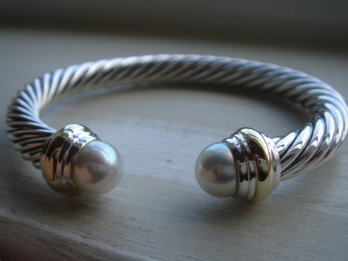 $995 DAVID YURMAN 14K GOLD PEARL CABLE BRACELET 7mm