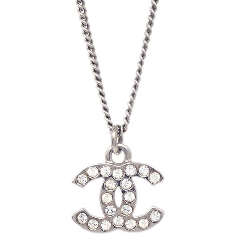 Chanel CC Chain Necklace Pendant Rhinestone Silver C11V 142099
