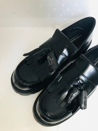 Vagabond Cosmo 2.0 Black Polished Leather Chunky Loafer Shoes with Tassel US9