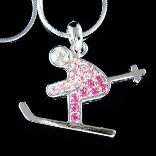 Rosa Sciatore ~ IN Swarovski Cristallo Alps Alpine Sci di Fondo Skate Collana