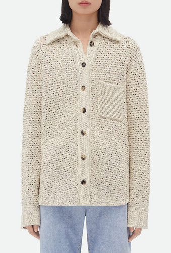 BOTTEGA VENETA   CAMICIA COTONE ALL'UNCINETTO   OSSO NUVOLA SMALL NUOVA CON ETICHETTA STAGIONE IN CORSO