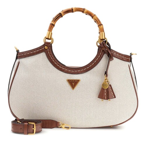 Borsa a mano Guess Zabry Large Bamboo Satchel L borsa a tracolla crema cognac nuova