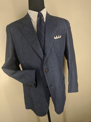 Loro Piana Made In Italy 100% Pure Linen Blue Blazer US Size 46 Long  NEAR MINT