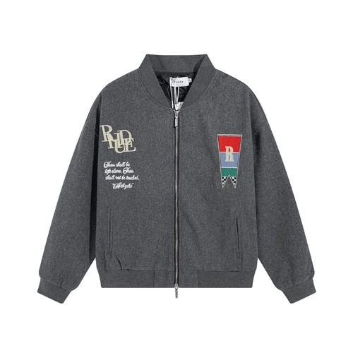 RHUDE High Quality Men Women Embroidery Cotton Mock Neck Coat Jacket SIZE:S XL