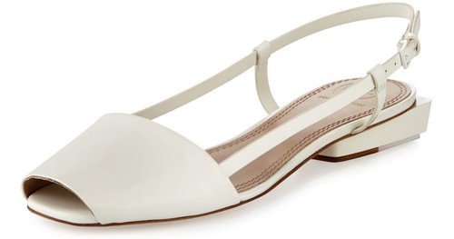 NUOVI sandali piatti passerella Tory Burch Pietra in pelle verniciata porcellana bianchi 9 5