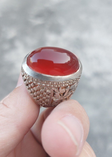 RED Yemeni Aqeeq Liver Agate Silver Ring Kabadi Akik handmade sufi Men Ring