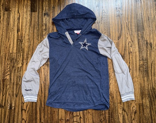 SUPREME Mitchell & Ness Dallas Cowboys Henley Pullover Hoodie Shirt Size Large Navy Gray