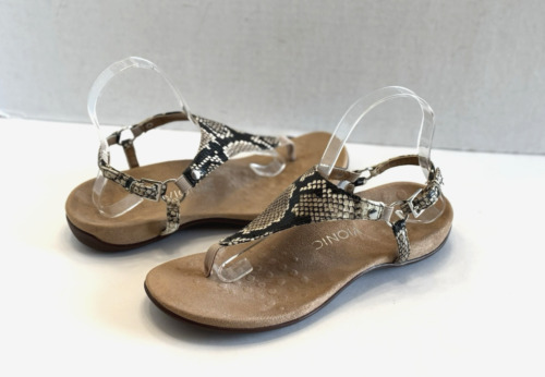 Vionic Kirra Sandals Women Snake Print Leather T Strap Slingback Thong Comfy 8.5