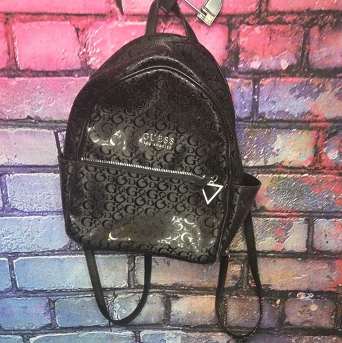 Mini zaino Guess Los Angeles firmato nero in rilievo borsa a tracolla