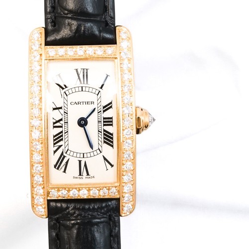 Orologio da donna CARTIER Tank American SM K18 YG con diamanti in oro giallo ...