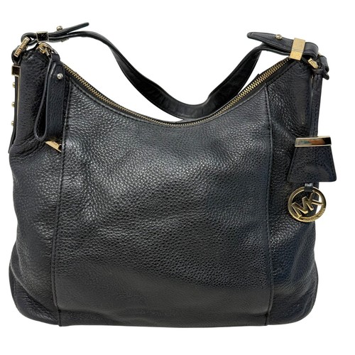 Borsa hobo Michael Kors Bowery in pelle nera con ciottoli tasche frontali verticali con zip