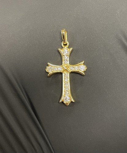 CHROME HEARTS Croce in oro giallo 14 kt su argento sterling moissanite cromo di cuori