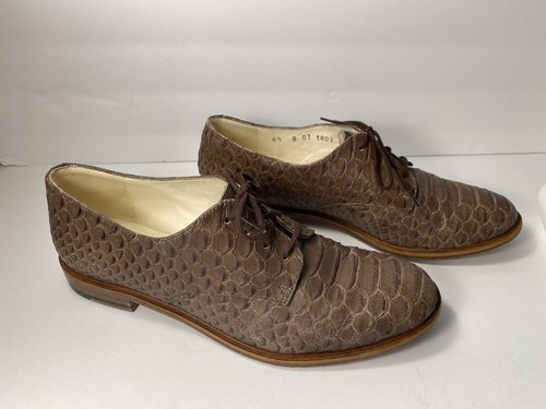 Robert Clergerie Oxford Flats snake Embossed leather taupe 6.5 B