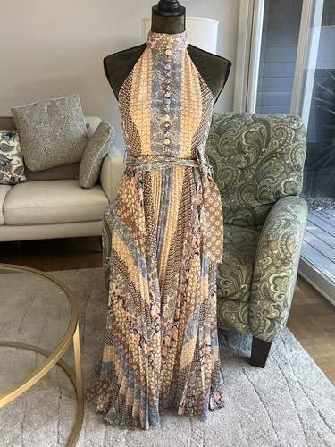 Authentic Zimmermann Sunray Picnic Dress In Tiled Stripe Pleated Midi Size 2