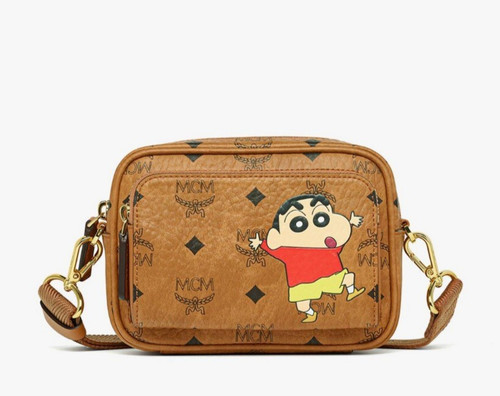 MCM x Crayon Shin chan Shinchan Aren Crossbody Bag X Mini Cognac New Auth
