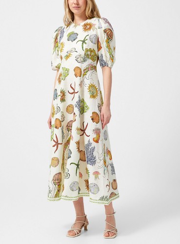 Alemais Sea Midi Dress Cream Linen Womens Size AU 16 US 12 BNWT