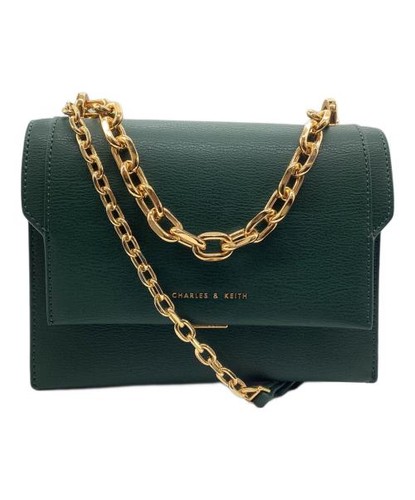 Borsa a tracolla CHARLES & KEITH con patta anteriore e manico a catena verde
